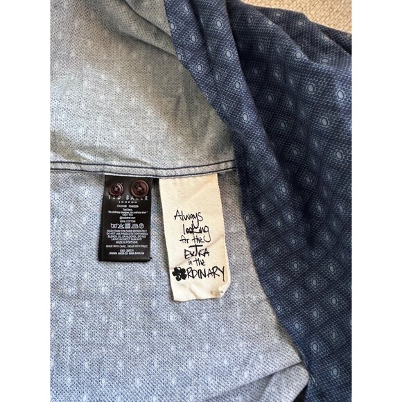 Ted Baker Men's Long Sleeve Diamond Print Button Down Shirt Blue Size 4 Cotton - Picture 10 of 11